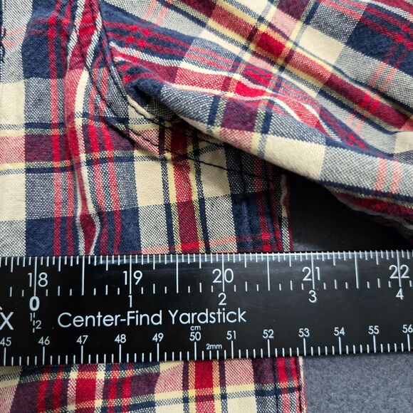 L.L. Bean Men S Reg Red Blue Plaid Button Up Denim Long Sleeve Shirt - Picture 9 of 11